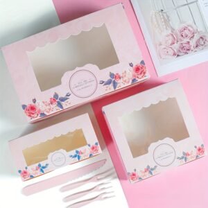 20pcs pink rose windowed paper gift boxes with stickers